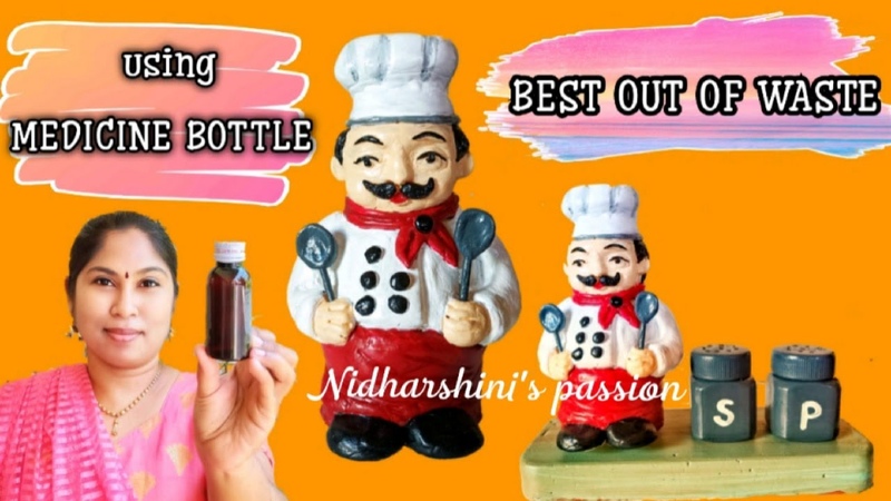 Best out of waste using medicine bottle, Chef doll making using plastic bottle, salt and pepper