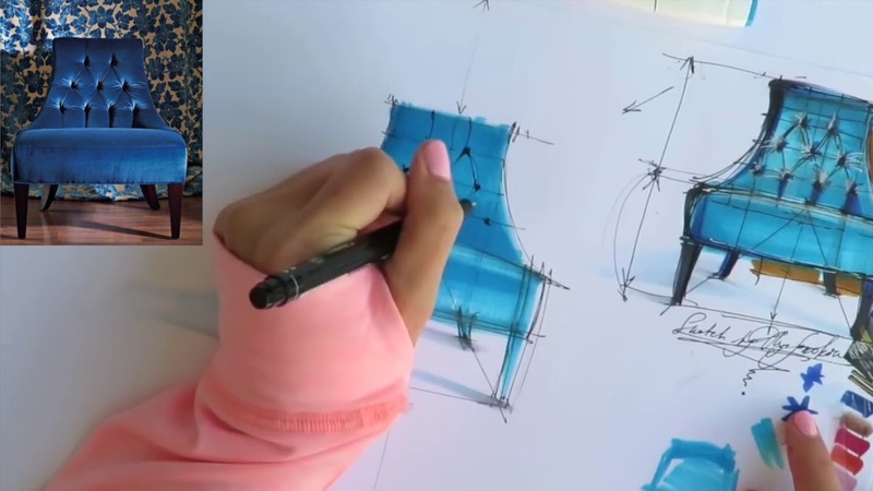 DAY 3 HOW TO DRAW VELVET TEXTURE: interior sketching, step by