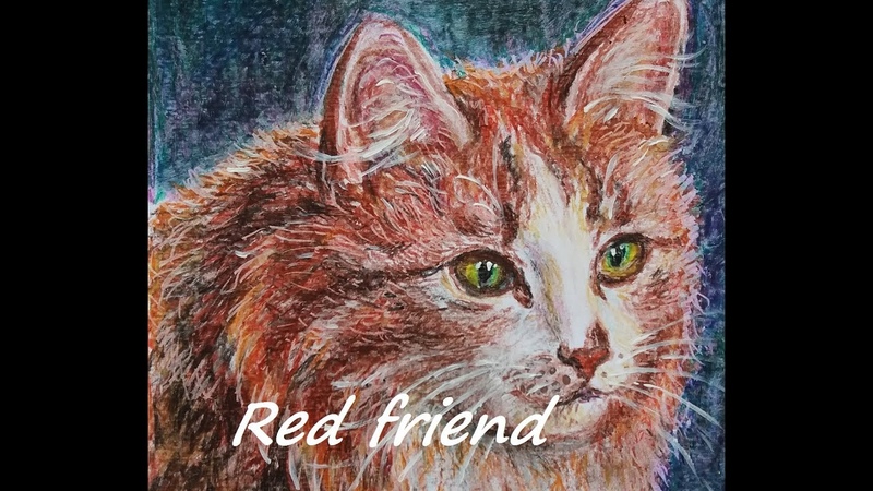 How to draw Cat, , Oil Pastels, acrylic, как нарисовать