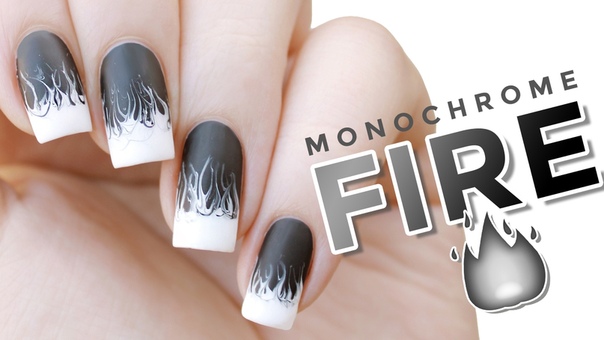 White Hot, Monochrome Drag Marble Fire Flames Nail