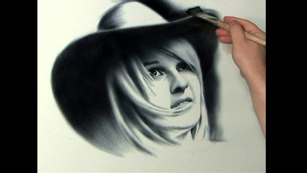 Portrait Drawing Girl in a hat on a black background. Portrait Commission by Dry