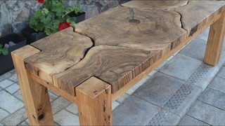 Oak bench with walnut top